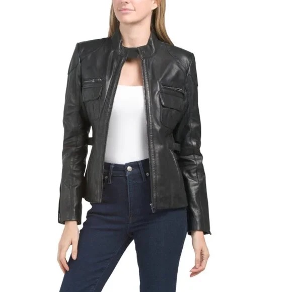 Bod & Christensen Black Genuine Leather Olivia Motorcycle Jacket